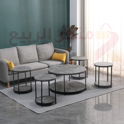 طقم طاولات كنب خشب 5قطع هيكل حديد رقم SFC40369