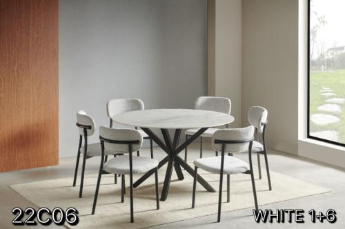 طاولة طعام سيراميك ابيض دائري 6كراسي رقم 22C06/2