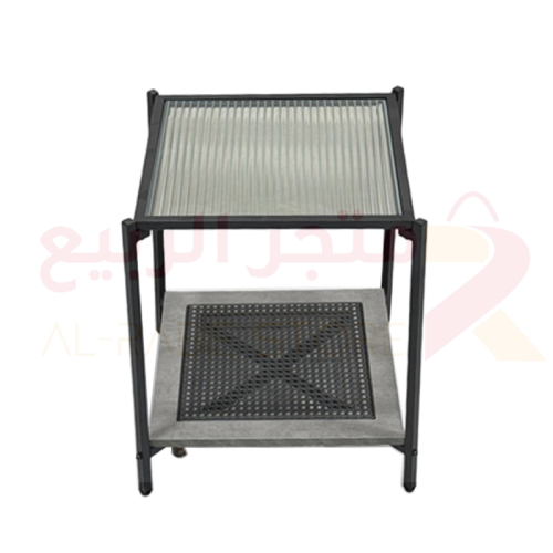 طاولة خدمة راتان بسطح زجاج وهيكل حديد رقم 0870GRAY