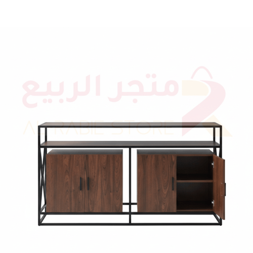 دولاب (ركن) كافيه خشب بني 2رف زجاج بهيكل حديد رقم...