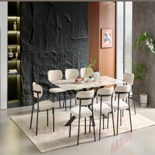 طاولة طعام سيراميك 8كراسي هيكل حديد رقم 25C05