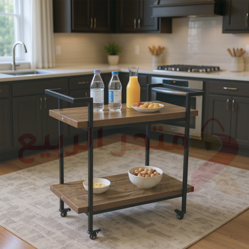 عربية تقديم مستطيلة بعجلات خشب بهيكل حديد 2دور رقم...