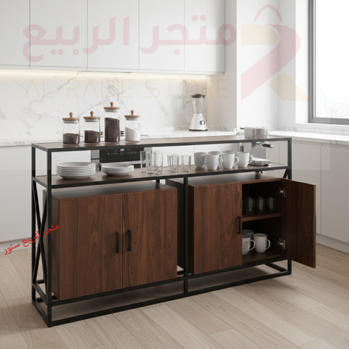 دولاب (ركن) كافيه خشب بني 2رف زجاج بهيكل حديد رقم...