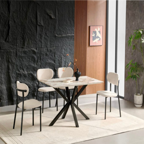 طاولة طعام سيراميك 4كراسي هيكل حديد رقم 25C04