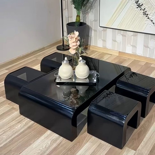 طقم طاولات ضيافة ارضي بسطح زجاج 5قطع رقم 000104