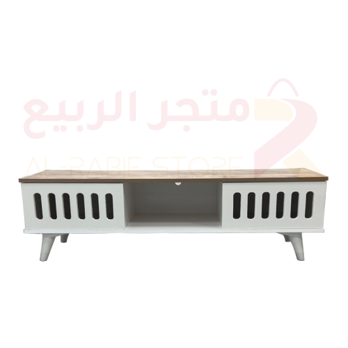 طاولة تلفاز (بلازما) خشب ابيض بسطح بيج 1رف 2باب رق...