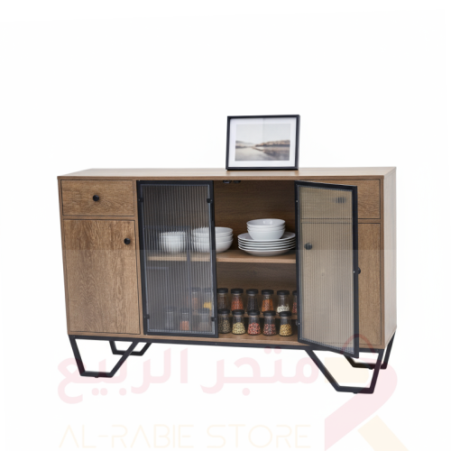 دولاب (ركن) بوفيه خشب بني 4ابواب 2درج 140سم رقم CB...