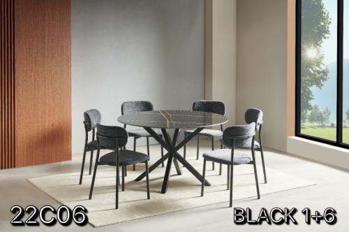 طاولة طعام سيراميك اسود دائري 6كراسي رقم 22C06