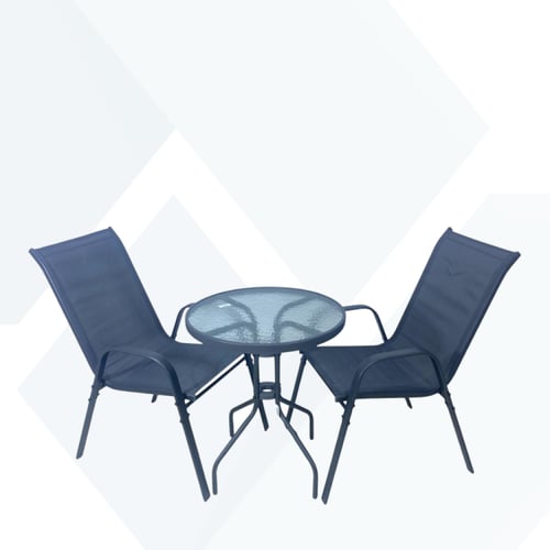 طاولة سطح زجاج مع 2كرسي هيكل حديد