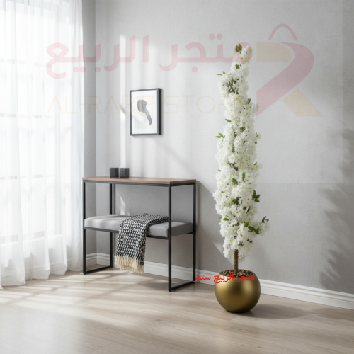 شجرة صناعية ورد ابيض بمركن بلاستيك دائري 180سم رقم...