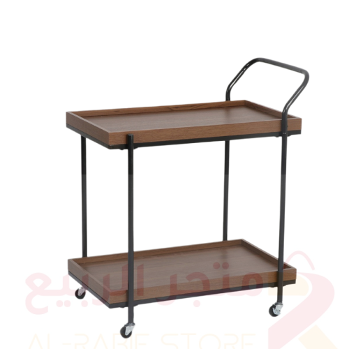 عربية تقديم خشب مستطيلة بعجلات دوارة 2رف رقم WTH11...