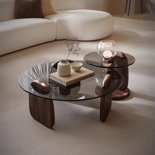 طقم طاولات خشب مع زجاج