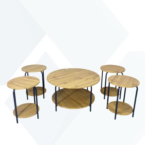 طقم طاولات كنب خشب 5قطع هيكل حديد