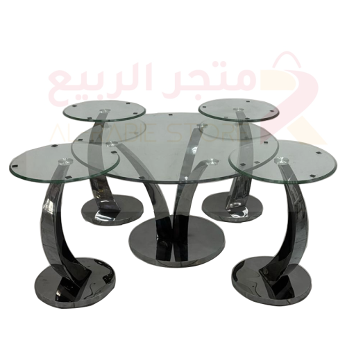 طقم طاولات استيل اسود زجاج 5قطع رقمBX408-4S
