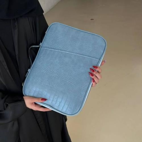 Blue crocodile leather laptop bag