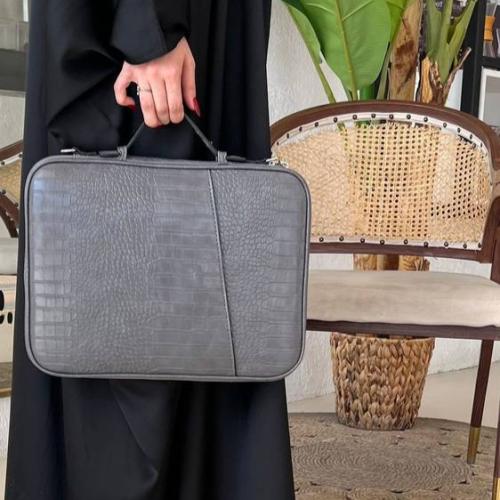 Gray crocodile leather laptop bag