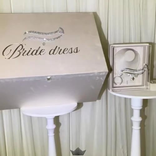Dress package box including necklace box in beige color