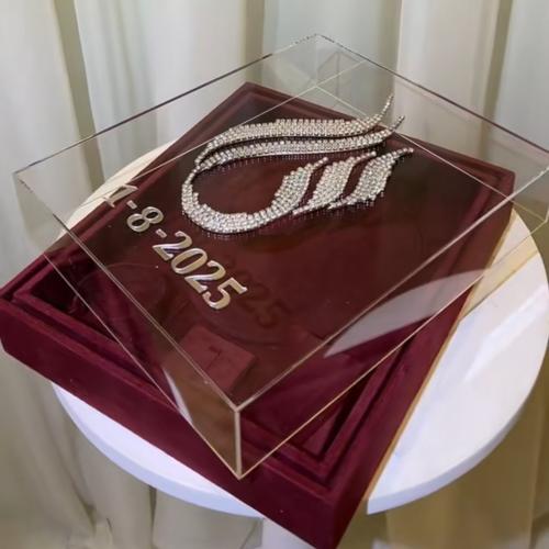 Velvet box with crystal writing available in all colors