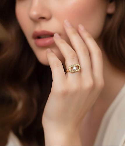 خاتم مفتوح بتصميم مستوحى من ميسكا مغطى بالزركون مط...