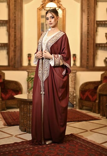 قفطان فاخر ثلاث قطع بتصميم أنيق ومتعدد الألوان مع...