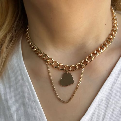 سلسلة جنزبر مطلي ذهب عيار ٢١ مع قلب (45cm) MN-015