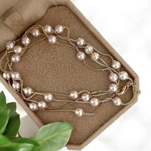 سلسال لولو طويل مطلي ذهب (90cm) . MN-092