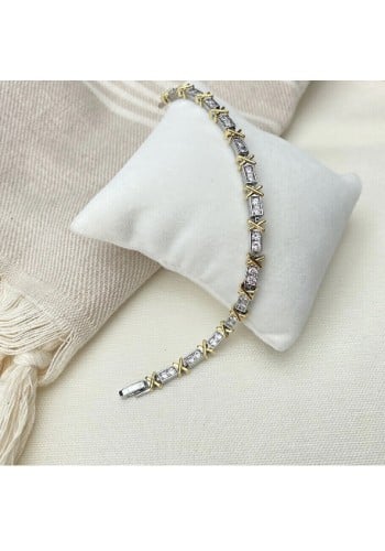 سوار مرصع بالألماس تصميم شكل XO ذهبي مع فضي (19cm)...