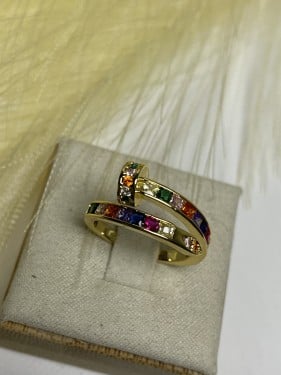 خاتم مسمار باحجار ملونة لون ذهبي ( قابل للتكبير وا...