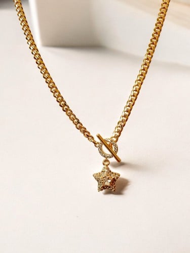 سلسال مع نجمة مرصعة بالألماس مطلي ذهب MN-066