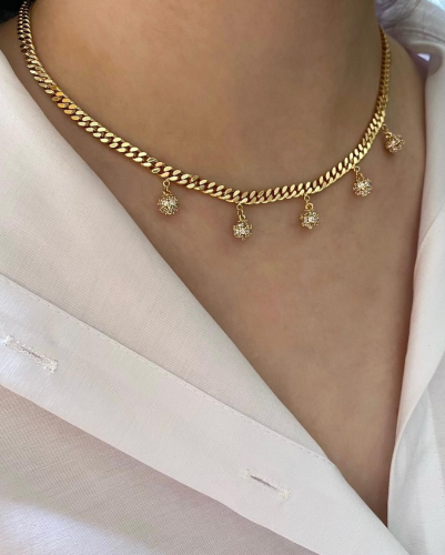 سلسال جنزير مع تعليقات كروية مغطاة بالزركون مطلي ذ...