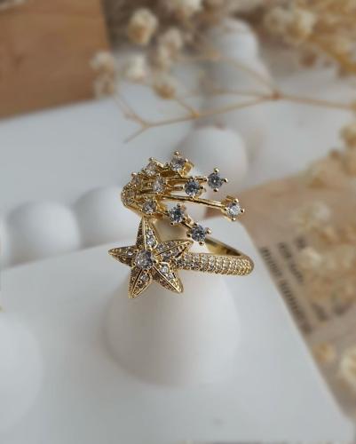 خاتم مفتوح بتصميم على شكل نجمة مطلي ذهب. MR-046