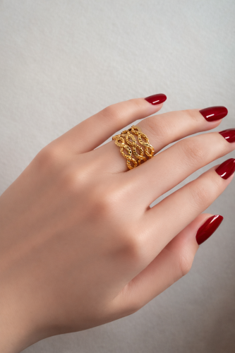 خاتم مرامي أمواج– تصميم ثلاثي أنيق بلمسة فاخرة بدي...