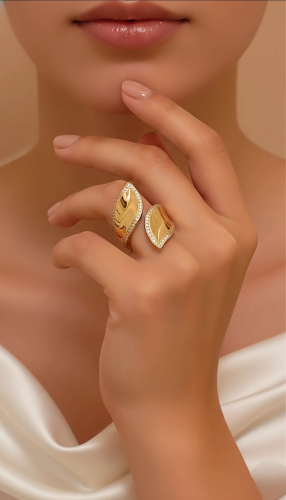 خاتم بتصميم أنيق ولمعة فاخرة مطلي ذهب . MR-111
