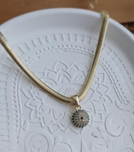 سلسال مع تعليقة عين كروية زرقاء مطلي ذهب MN-86