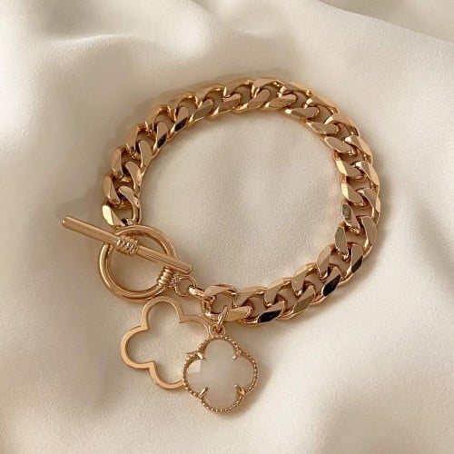 سوار جنزير مطلي ذهب مع وردة فان كليف MB-066