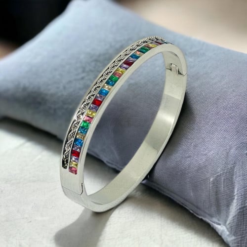 سوار تيتانيوم صلب مرصع بأحجار الكريستال الملونة لو...