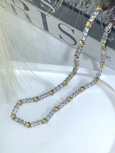 سلسال تيفاني مع قلوب لون ذهبي وفضي. MN-53
