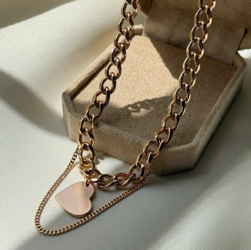 سلسلة جنزبر مطلي ذهب عيار ٢١ مع قلب (45cm) MN-015