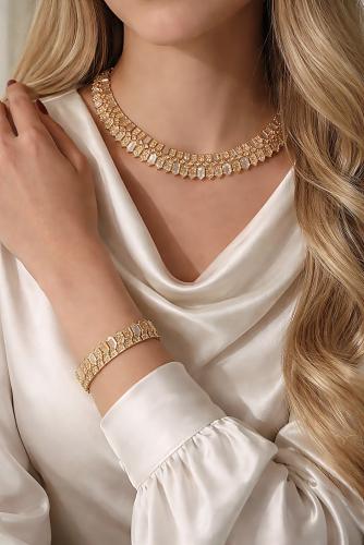 طقم زركون وصدف فاخر مطلي بديل الذهب . MS-078