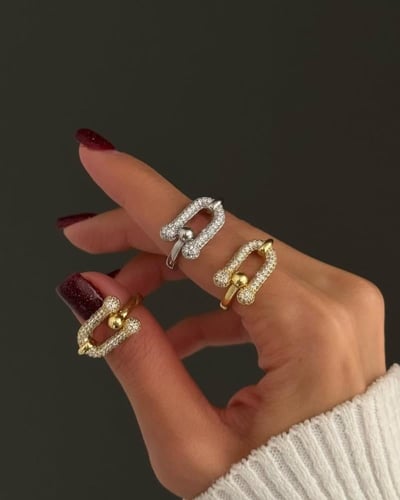 خاتم بتصميم مستوحى من تيفاني مفتوح مطلي ذهب عيار 1...