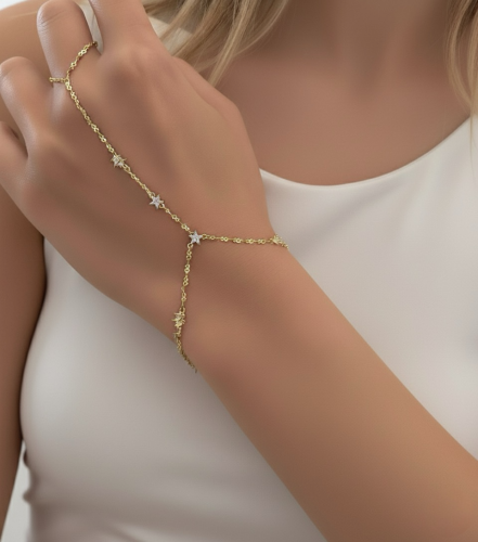 كف يد مع نجوم من الكريستال مطلي ذهب. MR-051