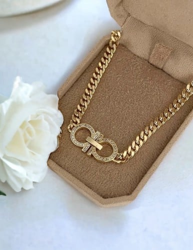 عقد جنزير مع قفل بالوسط مرصع بالألماس MN-050