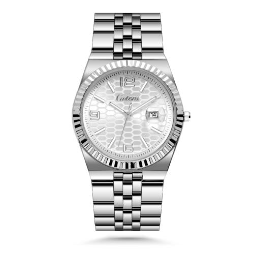 ساعة رجالية بسير ستيل بلون فضي ميناء ابيض