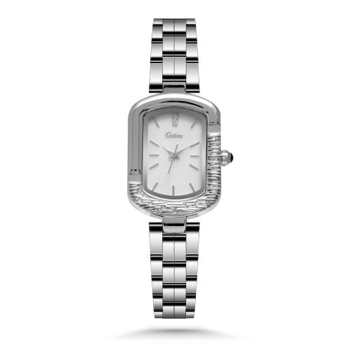 ساعه نسائيه ماركه كاتيرا مستطيل فضي ميناء أبيض