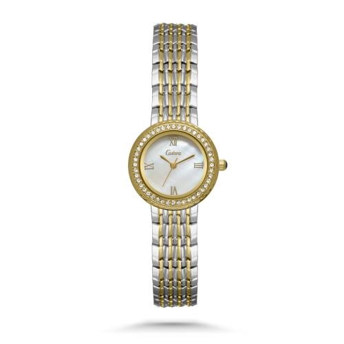 ساعة يد نسائية فضي مع ذهبي ميناء ابيض