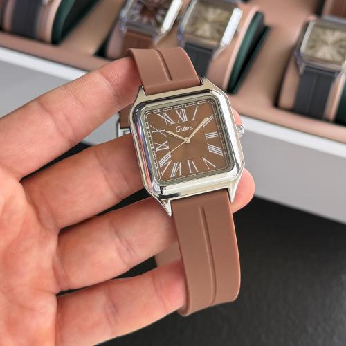 ساعة رجالي ربل اطار فضي سير بني