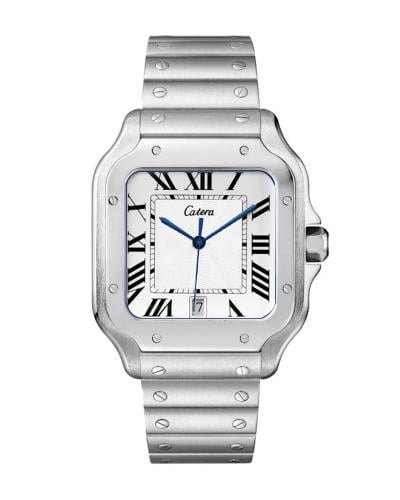 ساعة رجالية مربعة بسير ستيل بلون فضي ميناء ابيض