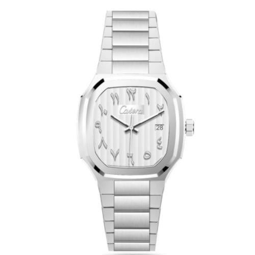 ساعة رجالية استيل فضي ميناء ابيض ارقام عربية