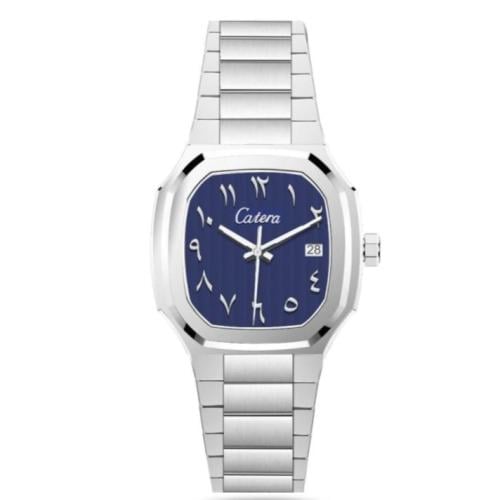 ساعة رجالية استيل فضي ميناء كحلي ارقام عربية