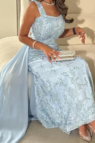 فستان سهرة بيبي بلو بتطريز كامل